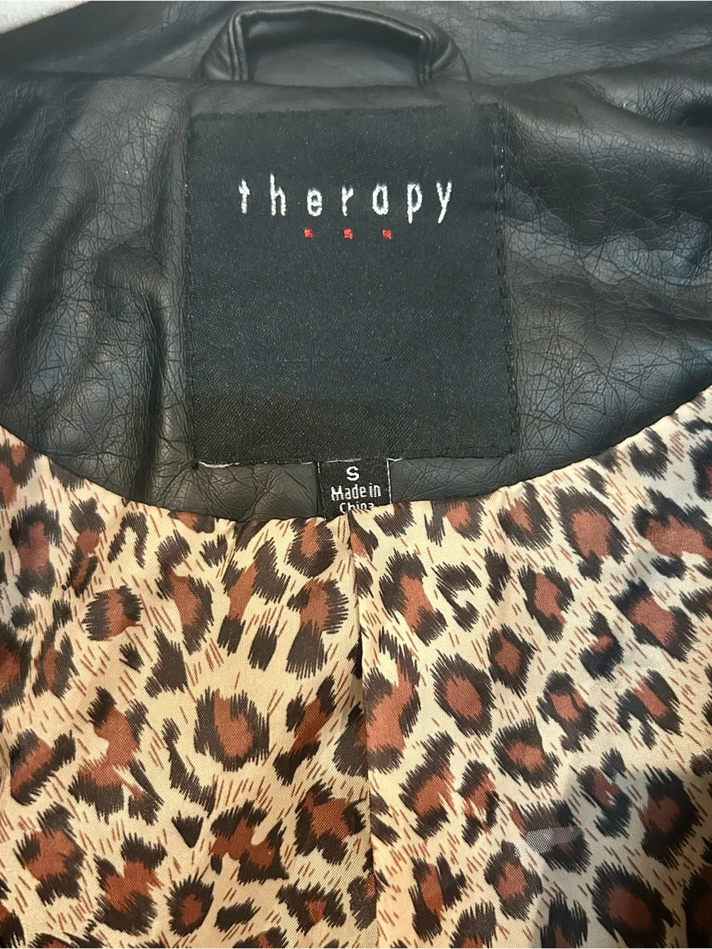 therapy Black Faux Leather Moto Jacket with Leopard Lining